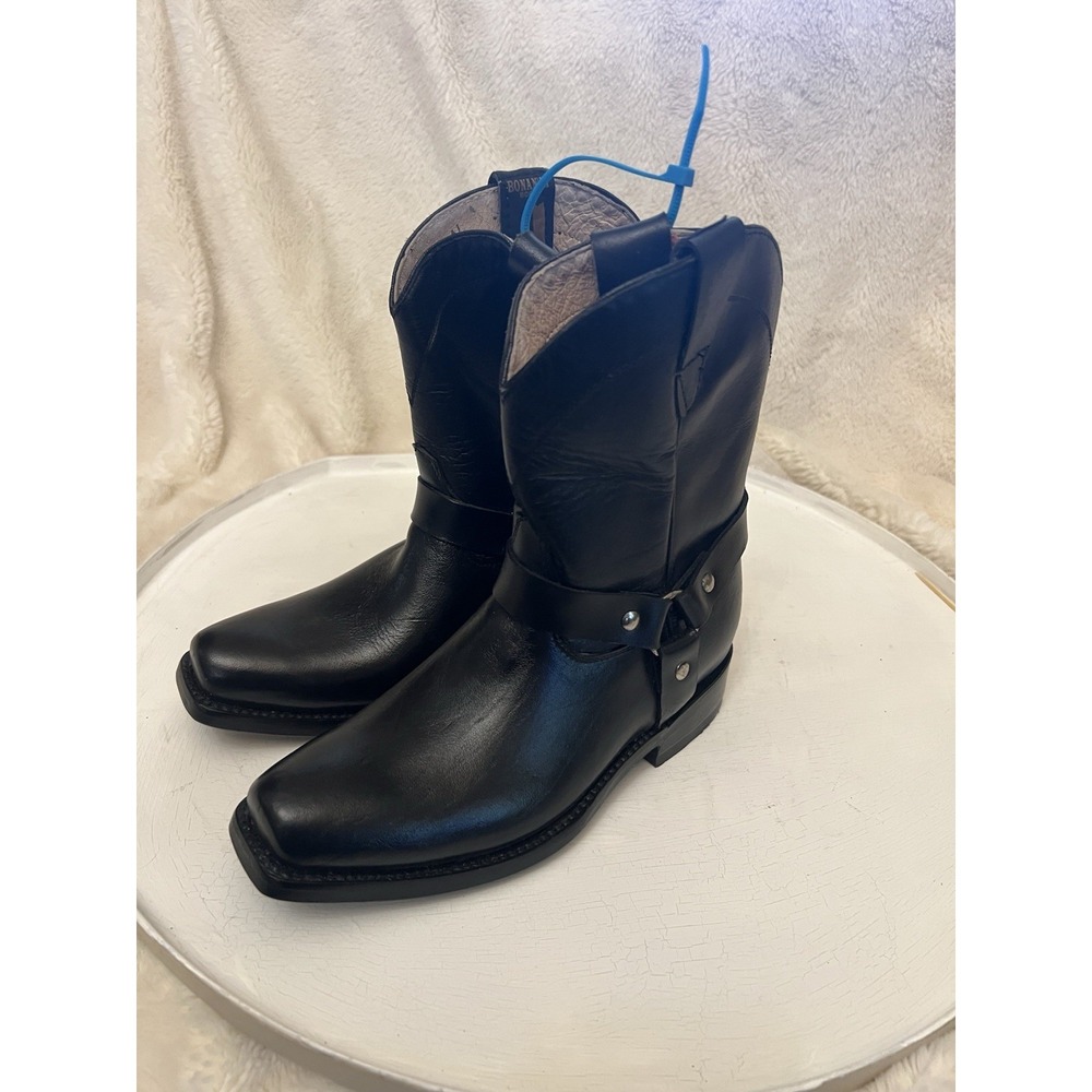 Bonanza Western Cowboy Boots Black Leather Square Toe Youth Size 4 Or 2.5 NWOT